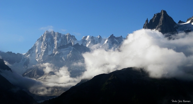 summ Grandes Joarasses and Grands Charmorz emerging from the clouds